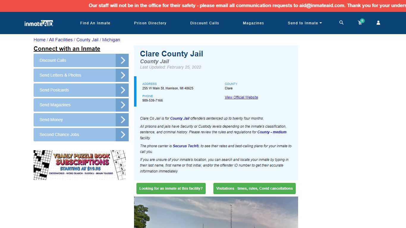Clare County Jail - Inmate Locator - Harrison, MI